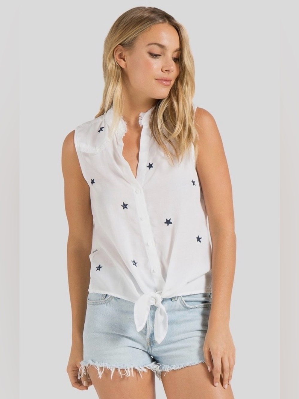 Cloth & Stone Sleeveless White Star-Print Tie-Front Top size M